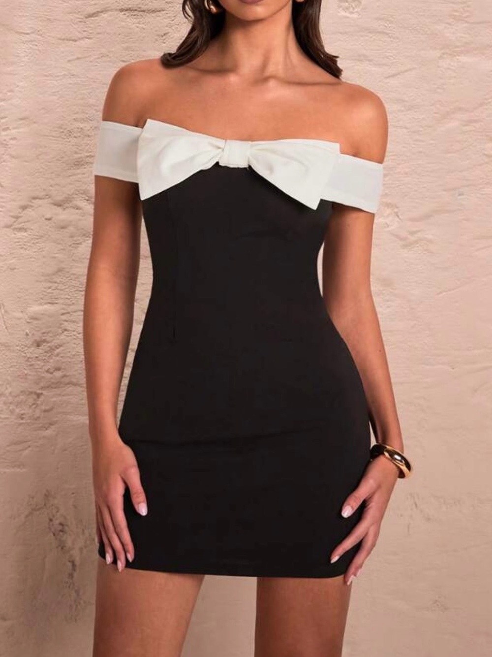 SHEIN Black One-Shoulder Mini Dress with White Foldover Neckline